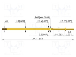 Test needle; Spring compression: 4.3mm; 6.35mm; 3A; CuBe; Ø: 0.6mm