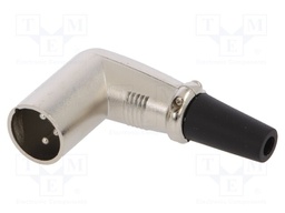 Plug; XLR; male; PIN: 3; angled 90°; for cable; soldering; silver