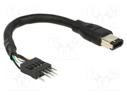 Cable; FireWire socket 6pin x1,10pin pin header; 0.16m; black