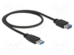 Cable; USB A socket,USB A plug; gold-plated; 0.5m; black; Cu