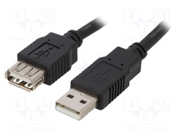 Cable; USB 2.0; USB A socket,USB A plug; 3m; black; Core: CCA