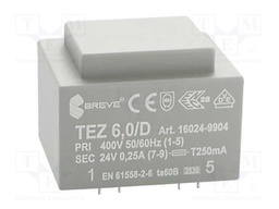 Transformer: encapsulated; 6VA; 400VAC; 24V; 250mA; Mounting: PCB