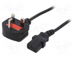 Cable; BS 1363 (G) plug,IEC C13 female; 1.8m; black; PVC; 5A; 250V