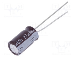 Capacitor: electrolytic; low impedance; THT; 27uF; 63VDC; ±20%