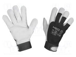 Protective gloves; Size: 9; black-white; natural leather