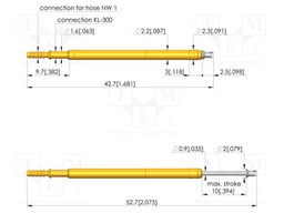 Test needle; Spring compression: 6mm; 10mm; 2A; steel; Ø: 1.3mm