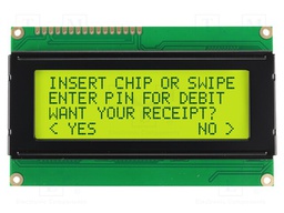 Display: LCD; alphanumeric; STN Positive; 20x4; yellow-green; LED