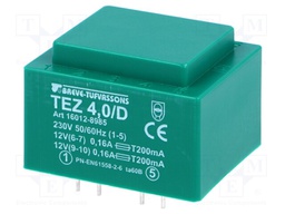 Transformer: encapsulated; 4VA; 230VAC; 12V; 12V; 166.6mA; 166.6mA