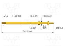Test needle; Spring compression: 4mm; 5mm; 8A; CuBe; gold-plated