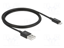 Cable; USB 2.0; Apple Lightning plug,USB A plug; 1m; black; 3A