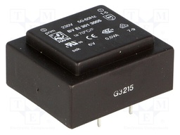 Transformer: encapsulated; 0.5VA; 230VAC; 6V; 83mA; Mounting: PCB