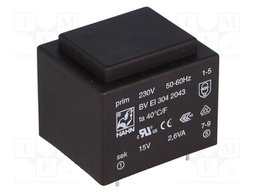 Transformer: encapsulated; 2.6VA; 230VAC; 15V; 174mA; Mounting: PCB