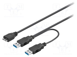 Cable; USB 3.0; USB A plug x2,USB B micro plug; 0.3m; black