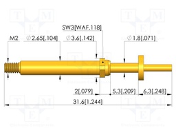 Test needle; Spring compression: 4mm; 5mm; 8A; CuBe; gold-plated