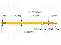Test needle; Spring compression: 4mm; 5mm; 5A; CuBe; gold-plated