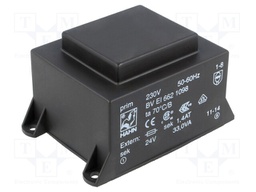 Transformer: encapsulated; 33VA; 230VAC; 24V; 1375mA; Mounting: PCB