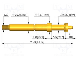 Test needle; Spring compression: 4mm; 5mm; 8A; CuBe; gold-plated