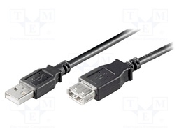 Cable; USB 2.0; USB A socket,USB A plug; 5m; black; Core: Cu