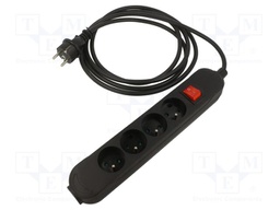 Extension lead; Sockets: 4; rubber; black; 3x1,5mm2; 3m; 16A; PRO