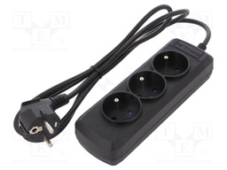 Plug socket strip: supply; Sockets: 3; 250VAC; 10A; Colour: black