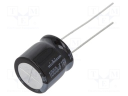 Capacitor: electrolytic; THT; 1000uF; 16VDC; Ø12.5x12.5mm; ±20%