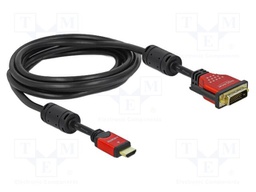 Cable; DVI-D (24+1) plug,HDMI plug; Len: 3m; black; 28AWG; Core: Cu