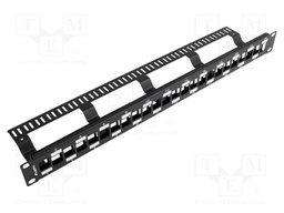 Patch panel; black; Number of ports: 24; rack 19"; RACK; Height: 1U