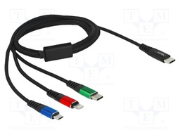 Cable; USB 2.0; 1m; black; Cu,tinned; 22AWG; metal; textile; 5V; 3A