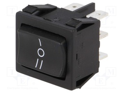 ROCKER; DP3T; Pos: 3; ON-OFF-ON; 10A/250VAC; 10A/28VDC; black; none