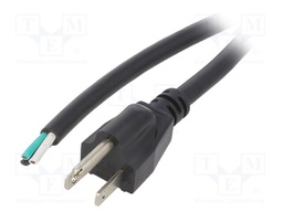 Cable; NEMA 5-15 (B) plug,wires; PVC; 1.5m; black; 3x16AWG; 13A