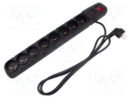 Plug socket strip: protective; Sockets: 8; 230VAC; 10A; black