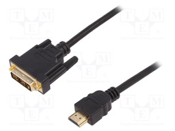 Cable; HDMI 1.4; DVI-D (18+1) plug,HDMI plug; 3m; black; 30AWG