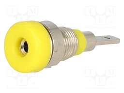 Socket; 2mm banana; 10A; 23mm; yellow; Mounting: screw,on panel