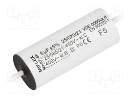 Capacitor: motors, run; 5uF; 450VAC; Ø16.5x47mm; ±5%; Mounting: THT