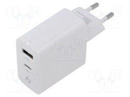 Power supply: switching; mains,plug-in; 5VDC,; 3A; 45W; white; GaN